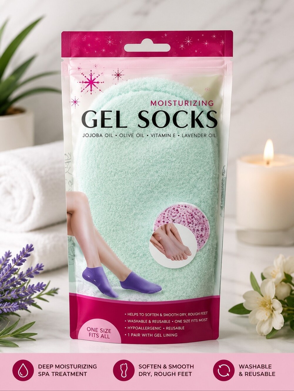 Spa Moisturizing Gel Socks in Mint Green